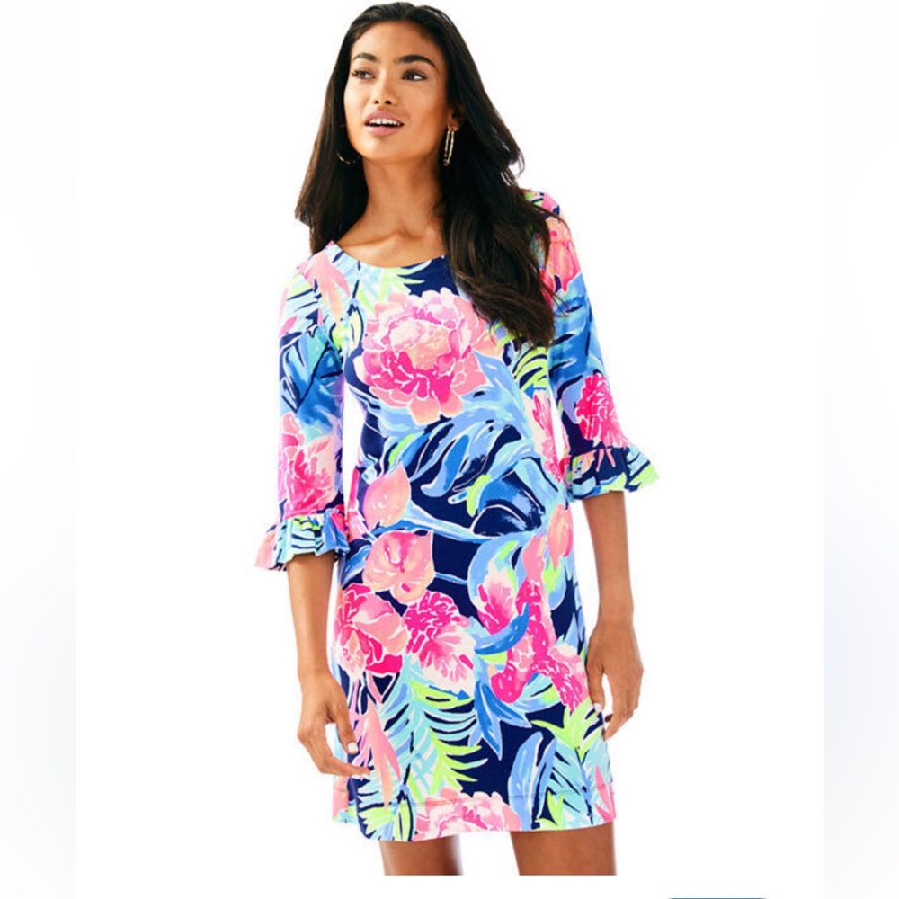 NWT Lilly Pulitzer UPF 50+ Sophie Ruffle Dress Tropical Tide Floral Print